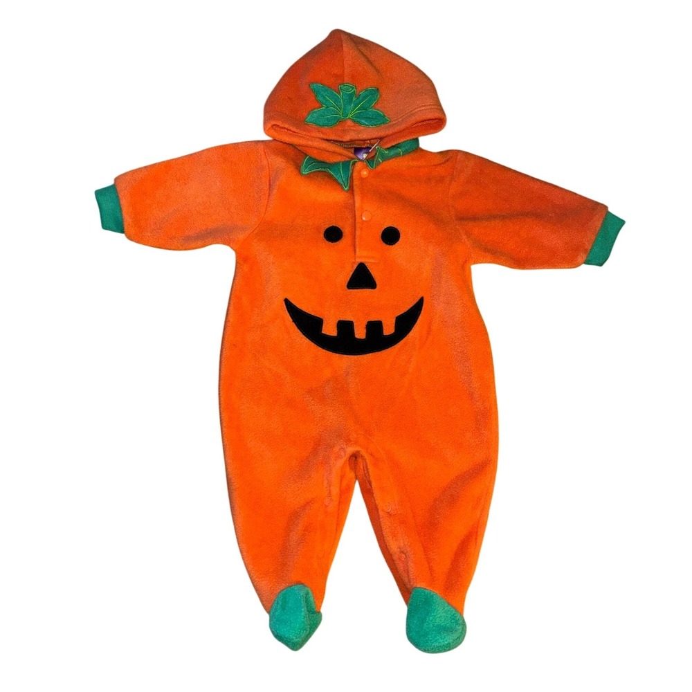 Baby Pumpkin Halloween Costume Fleece Bunting Hooded‎ Jumpsuit Preemie 6-9M